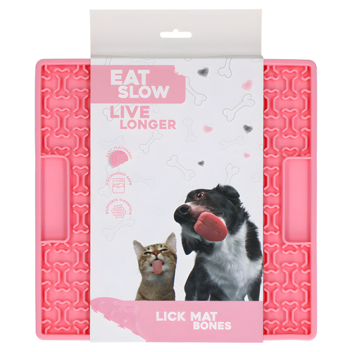 Eat Slow Live Longer Leckmatte mit Knochen rosa, Maße: 21 x 21 cm Eat Slow Live Longer Leckmatte mit Knochen rosa, Maße: 21 x 21 cm