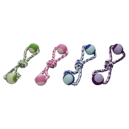 Europet Bernina Hundespielzeug 2 Tennisbälle am Baumwollseil Europet Bernina Hundespielzeug 2 Tennisbälle am Baumwollseil