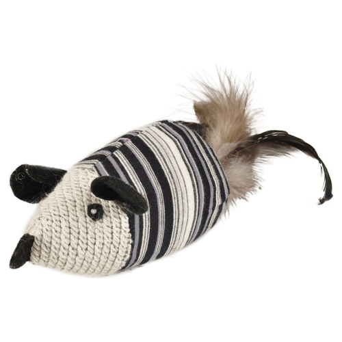 Flamingo Katzenspielzeug Pirin Ratte mit Federn schwarz/weiß Flamingo Katzenspielzeug Pirin Ratte mit Federn schwarz/weiß