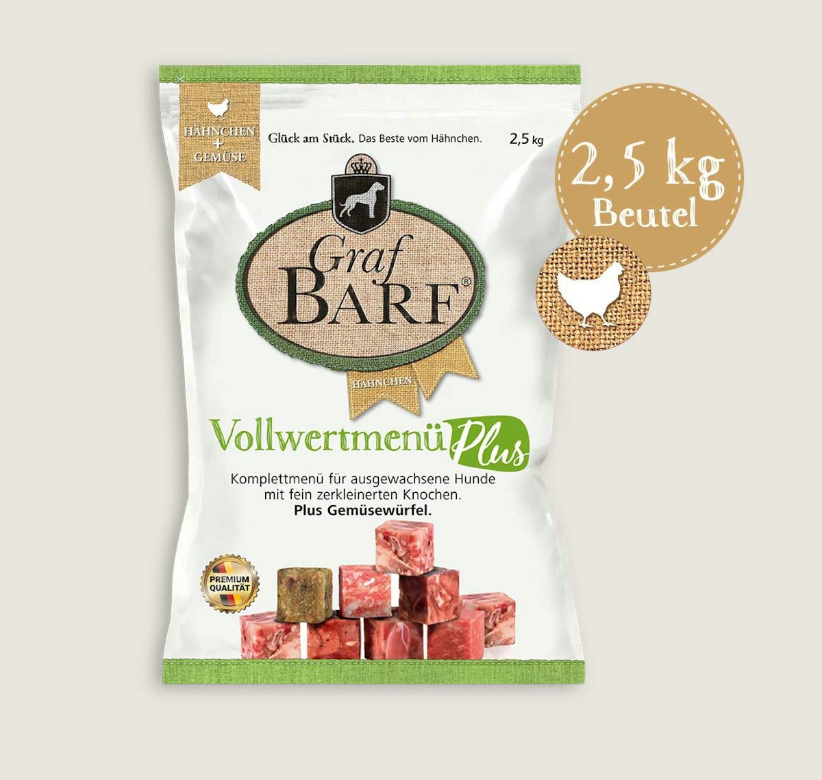 Graf Barf Vollwertmenü PLUS Hähnchen Spezialfutter / Frostfutter für Hunde Sparpaket 8 x 2,5 Kilogramm