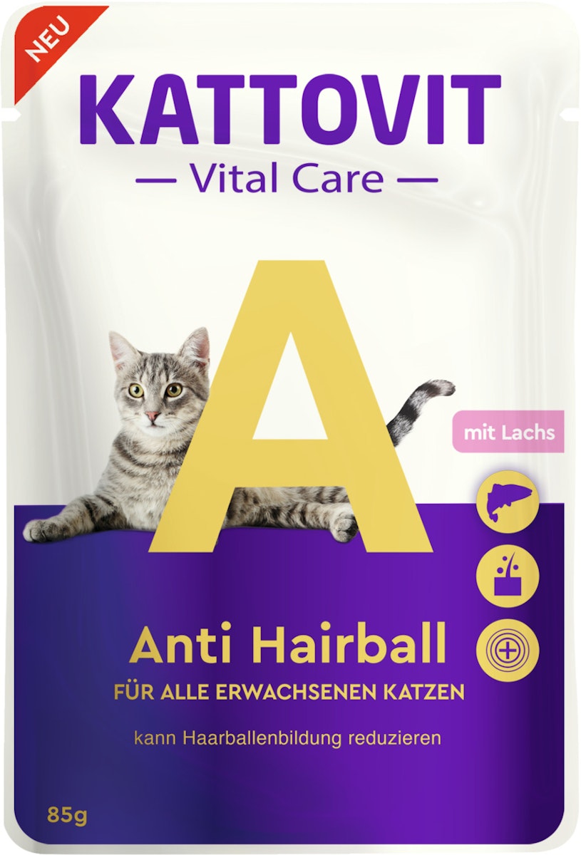 KATTOVIT Vital Care 85 Gramm Diätfutter Sparpaket 48 x 85 Gramm Anti Hairball