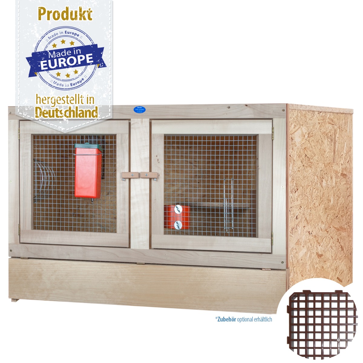 Kaninchenstall - Doppeltür mit Holzvorderfront - 100 x 70 - mit Bodenrost Kaninchenstall - Doppeltür mit Holzvorderfront - 100 x 70 - mit Bodenrost