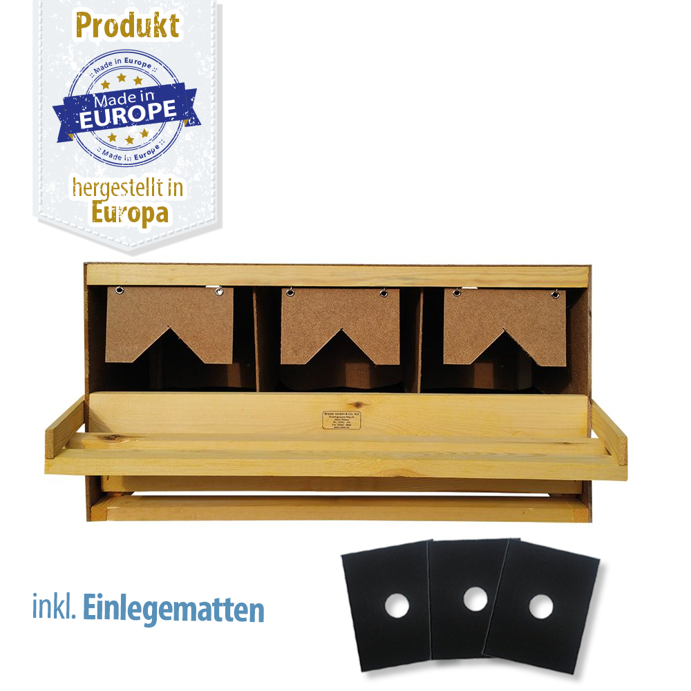 Legenest - Abrollnest - Hühnernest - Holz - 3 Abteilungen groß - gerade Legenest - Abrollnest - Hühnernest - Holz - 3 Abteilungen groß - gerade