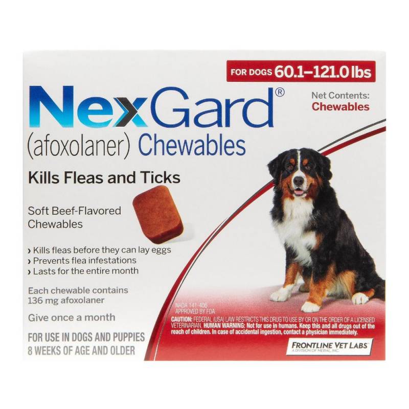 Nexgard Chewables For Extra Large Dogs 25-50kg (60 To 121lbs) Red 12 Chews