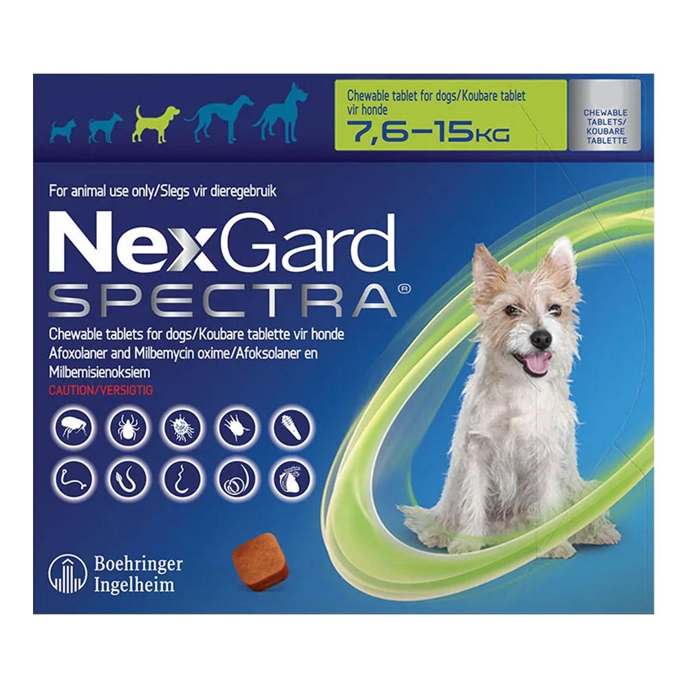 Nexgard Spectra Chewables For Medium Dogs 7.5.15kg (16.5 To 33lbs) Green 6 Pack