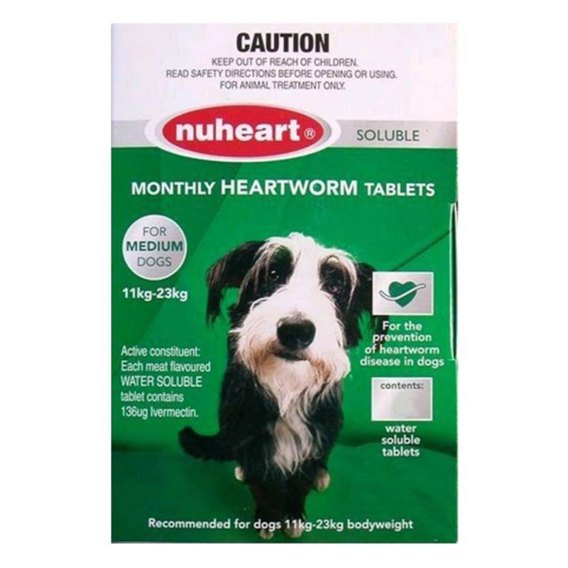 Nuheart Generic Heartgard Tabs For Medium Dogs - Nuheart 11 To 23kg (Green) 6 Tablets