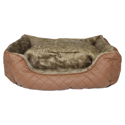 Pettimania Hundebett eckig Leder mit Fellbezug braun, Maße: 90 x 72 x 28 cm Pettimania Hundebett eckig Leder mit Fellbezug braun, Maße: 90 x 72 x 28 cm