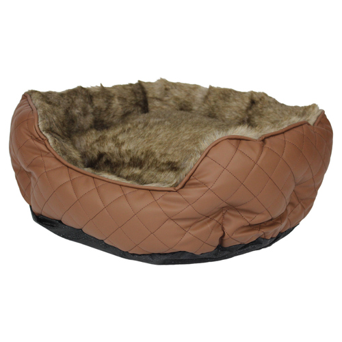 Pettimania Hundebett rund Leder mit Fellbezug braun, Maße: 57 x 52 x 22 cm Pettimania Hundebett rund Leder mit Fellbezug braun, Maße: 57 x 52 x 22 cm