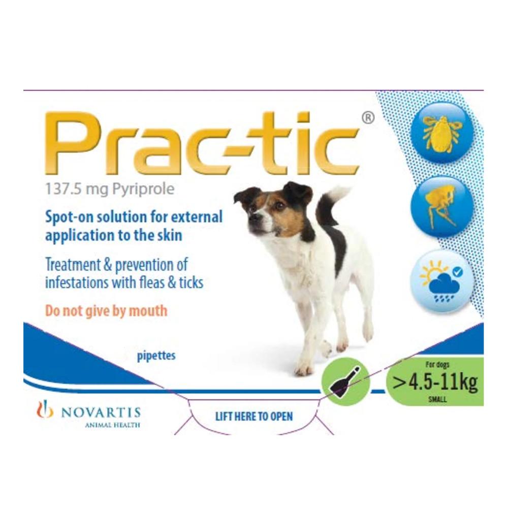 Prac-Tic Spot-On For Small Dog (4.5 - 11 Kg) (Green) 12 Pipettes