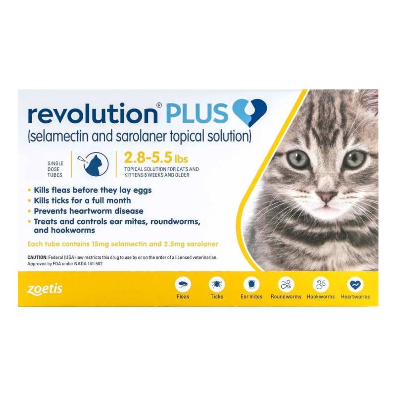 Revolution Plus For Kittens And Small Cats 2.8-5.5lbs (1.25-2.5kg) Yellow 12 Pack