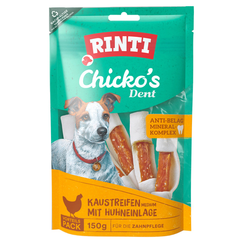 Rinti Chicko Dent Kaustreifen mit Huhneinlage Medium 150 g - 9 Stück / Sparpaket Rinti Chicko Dent Kaustreifen mit Huhneinlage Medium 150 g - 9 Stück / Sparpaket