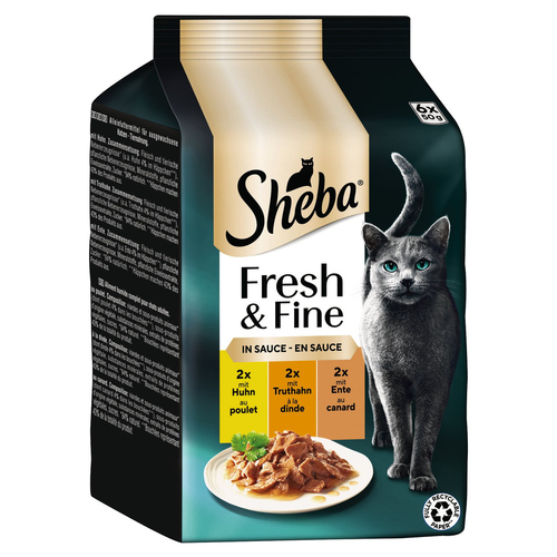Sheba Multipack Fresh & Fine Huhn, Truthahn & Ente in Sauce 6 x 50 g - 6 Stück Sheba Multipack Fresh & Fine Huhn, Truthahn & Ente in Sauce 6 x 50 g - 6 Stück
