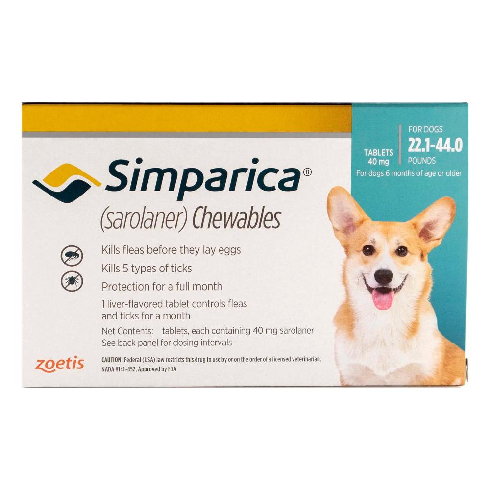 Simparica Chewables 40mg For Medium Dogs 10-20kg (22 To 44lbs) Blue 6 Doses