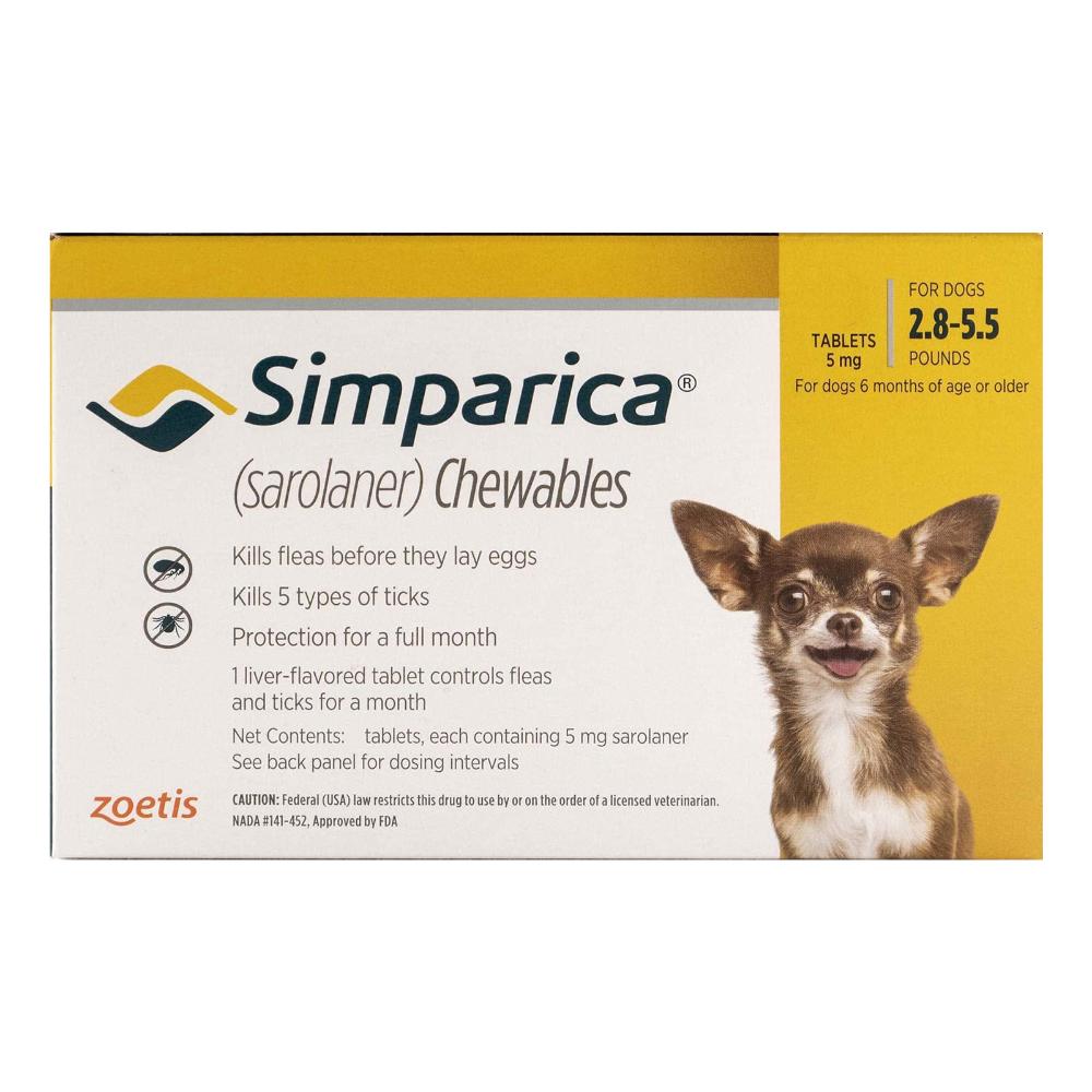 Simparica Chewables For Puppies 1.3-2.5kg (2.8 To 5.5lbs) Yellow 3 Doses