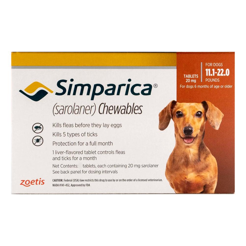 Simparica Chewables For Small Dogs 5-10kg (11 To 22lbs) Orange 3 Doses