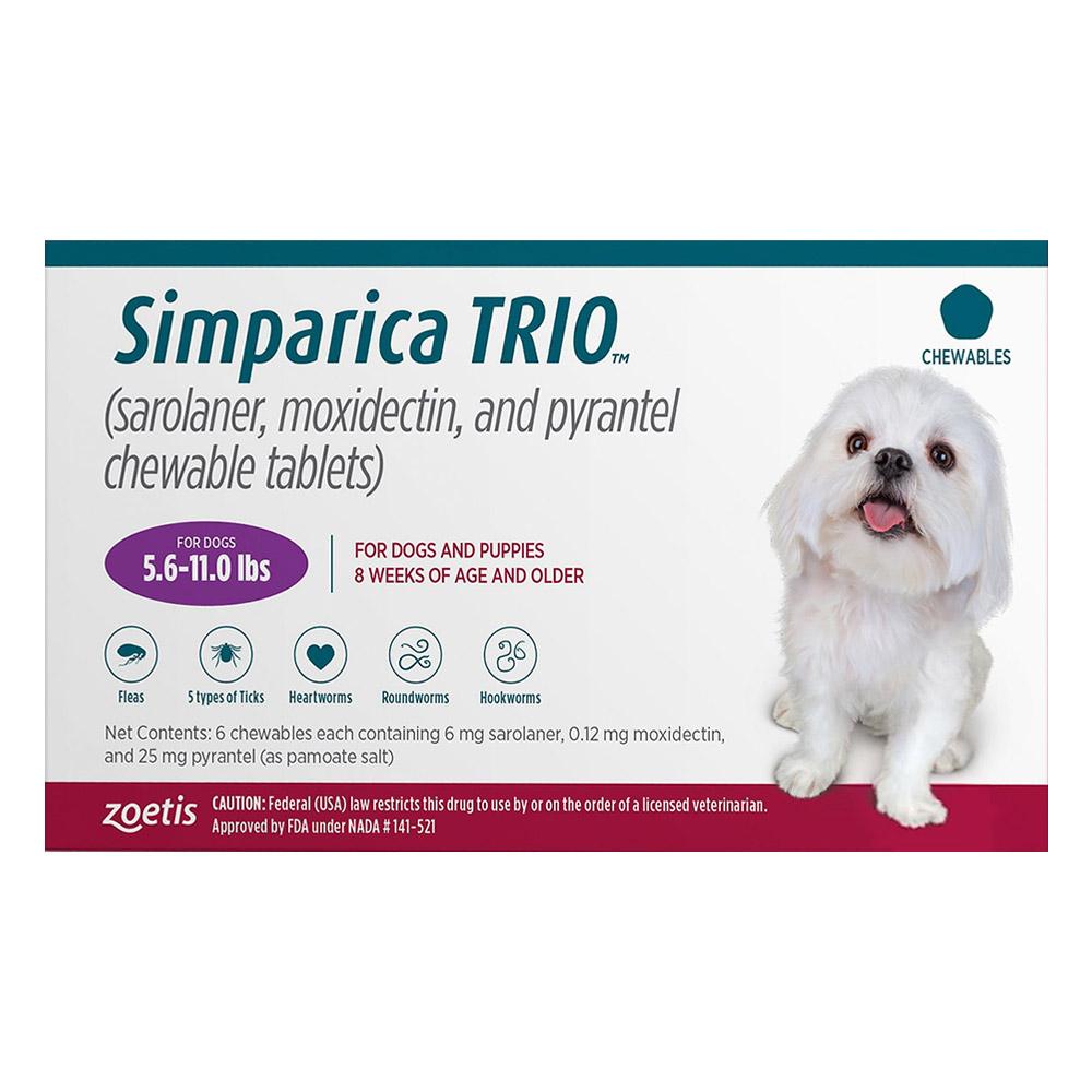 Simparica Trio For Dogs 5.6-11 Lbs (Purple) 12 Doses