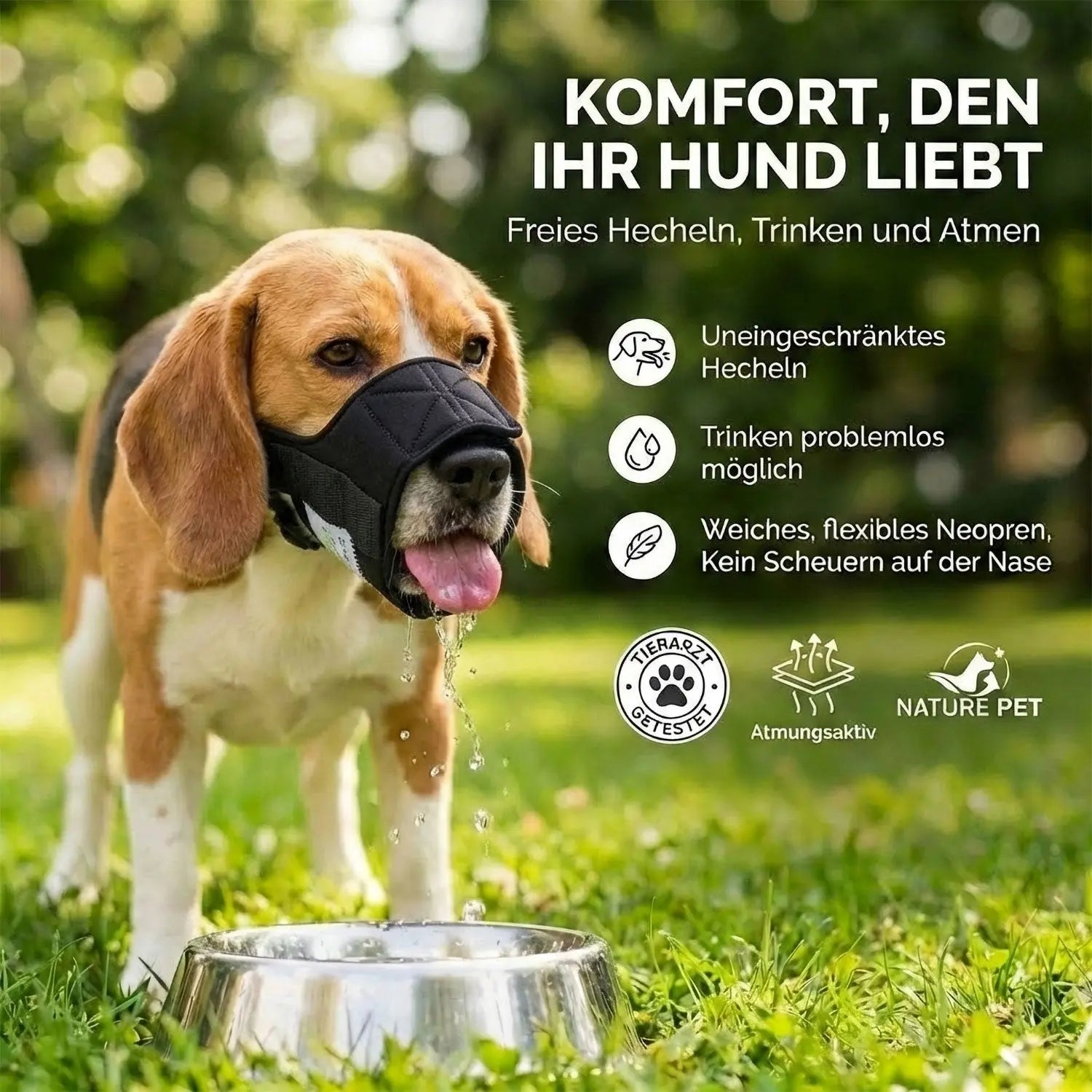 Softmaulkorb für Hunde aus Neopren | Weicher Maulkorb mit Klett – Nature Pet – M Softmaulkorb für Hunde aus Neopren | Weicher Maulkorb mit Klett – Nature Pet – M