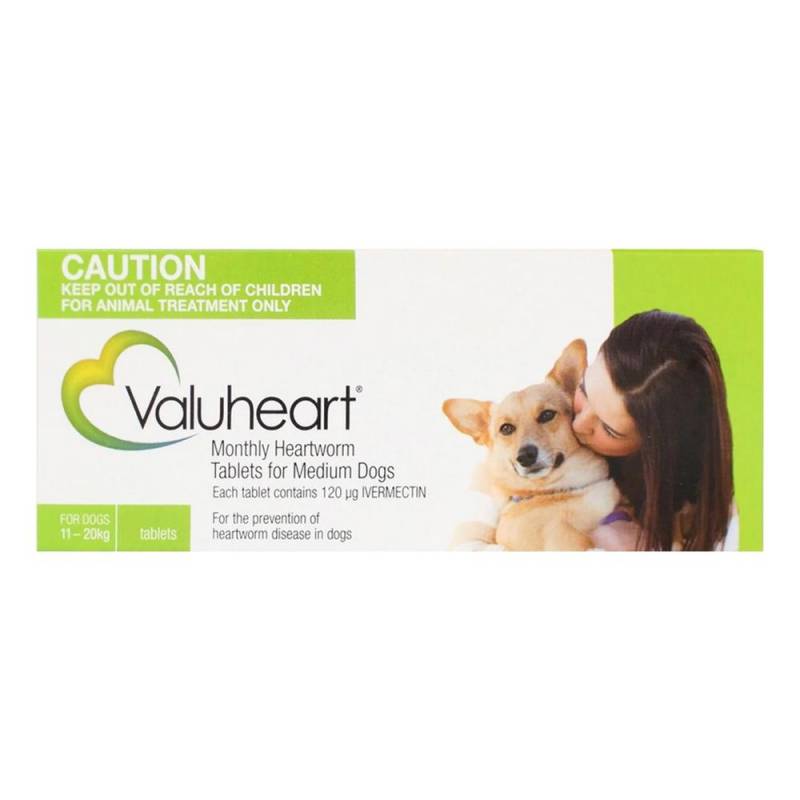 Valuheart Heartworm Tablets For Medium Dogs 10-20kg (22 To 44lbs) Green 12 Tablets