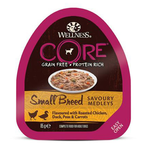 Wellness CORE Small Breed Savoury Medleys mit Hühnerfleisch, Entenfleisch, Erbsen & Möhren 85 g - 12 Stück Wellness CORE Small Breed Savoury Medleys mit Hühnerfleisch, Entenfleisch, Erbsen & Möhren 85 g - 12 Stück