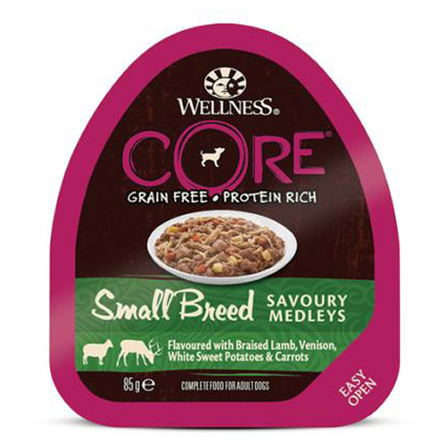 Wellness CORE Small Breed Savoury Medleys mit Lammfleisch, Hirse, weißer Süßkartoffel & Möhren 85 g - 12 Stück Wellness CORE Small Breed Savoury Medleys mit Lammfleisch, Hirse, weißer Süßkartoffel & Möhren 85 g - 12 Stück