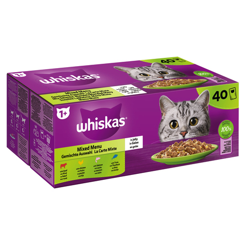 Whiskas Multipack 1+ Gemischte Auswahl in Gelee 40 x 85 g Whiskas Multipack 1+ Gemischte Auswahl in Gelee 40 x 85 g