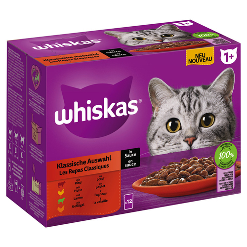 Whiskas Multipack 1+ Klassische Auswahl in Sauce 12 x 85 g - 4 Stück Whiskas Multipack 1+ Klassische Auswahl in Sauce 12 x 85 g - 4 Stück