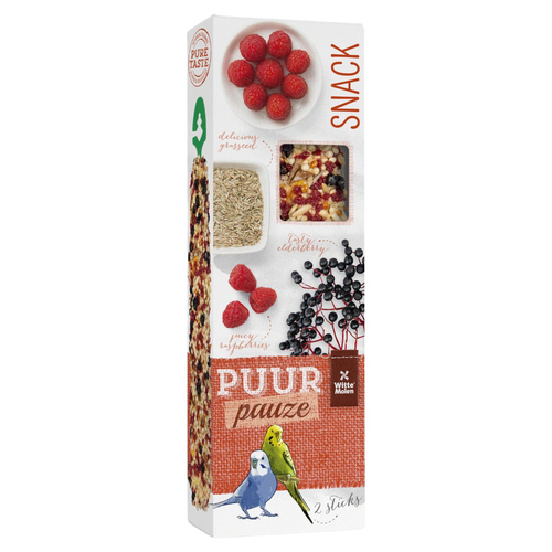 Witte Molen Puur pauze Sticks Wellensittich Him- & Holunderbeere 60 g Witte Molen Puur pauze Sticks Wellensittich Him- & Holunderbeere 60 g