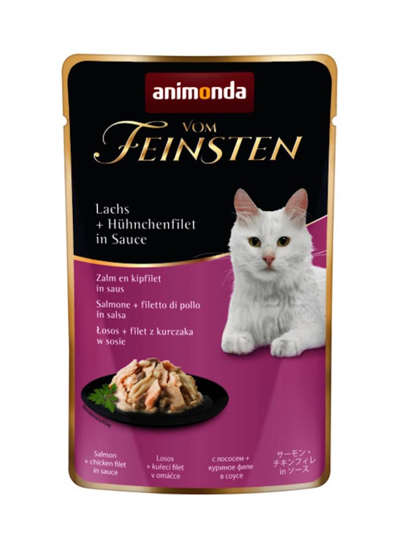 animonda Vom Feinsten Adult 50g Beutel Katzennassfutter Sparpaket 36 x 50 Gramm Lachs + Hühnchenfilet in Sauce