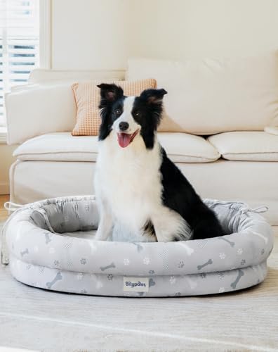 bilypaws Orthopädisches Hundebett für große Hunde, kaufestes Haustier-Sofabett mit Eierkisten-Schaumstoff, 4-seitige Nackenrolle, abnehmbarer, waschbarer Bezug und rutschfester Boden, großer von bilypaws