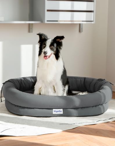 bilypaws Orthopädisches Hundebett für große Hunde, kaufestes Haustier-Sofabett mit Eierkisten-Schaumstoff, 4-seitige Nackenrolle, abnehmbarer, waschbarer Bezug und rutschfester Unterseite, Größe XL, von bilypaws