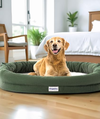 bilypaws Orthopädisches Hundebett für große Hunde, kaufestes Haustier-Sofabett mit Eierkisten-Schaumstoff, 4-seitige Nackenrolle, abnehmbarer, waschbarer Bezug und rutschfester Unterseite, Größe XXL, von bilypaws