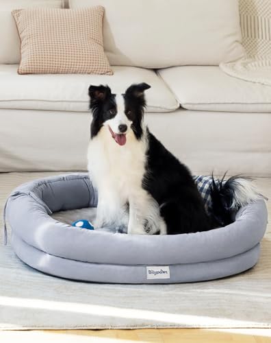 bilypaws Orthopädisches Hundebett für große Hunde, kaufestes Haustier-Sofabett mit Eierkisten-Schaumstoff, 4-seitige Nackenrolle, abnehmbarer, waschbarer Bezug und rutschfester Unterseite, Größe XL, von bilypaws