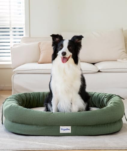 bilypaws Orthopädisches Hundebett für große Hunde, kaufestes Haustier-Sofabett mit Eierkisten-Schaumstoff, 4-seitige Nackenrolle, abnehmbarer, waschbarer Bezug und rutschfester Unterseite, groß, von bilypaws