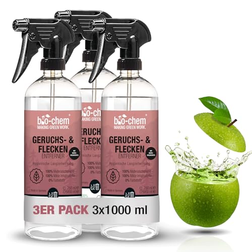 bio-chem Geruchsentferner Fleckenentferner Urinentferner - 3X 750 ml - Wirksamer Geruchsneutralisierer gegen Katzenurin, Hundeurin, Tierurin - Gebrauchsfertiges Spray gegen Hundegeruch & Katzengeruch von bio-chem