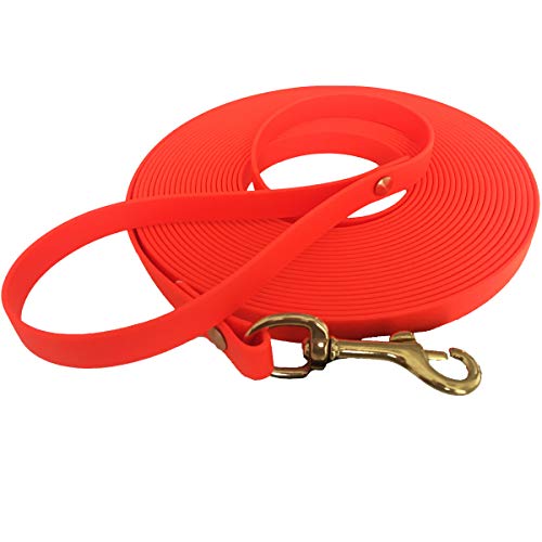 Schleppleine 9mm aus Beta BioThane® 25 Meter lang in Orange mit Handschlaufe und Messingkarabiner von bio-leine