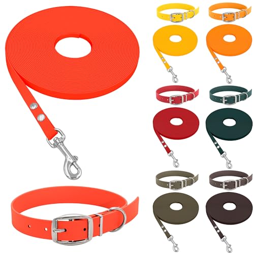 bio-leine Biothane Halsband und Leine Set für kleine & große Hunde I 9-19mm I 1-20m lang - mit & ohne Handschlaufe, gummierte Schleppleine Hundehalsband Hundeleine - 30 Farben von bio-leine