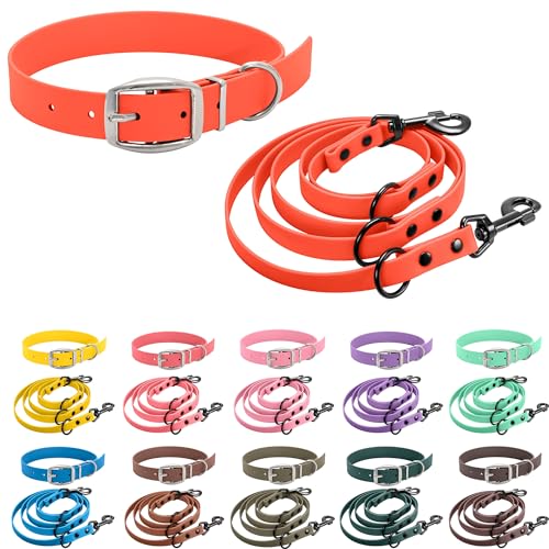 bio-leine Biothane Halsband und verstellbare Leine Set für kleine & große Hunde I 12-19mm I 1,25-5m lang, gummierte Führleine Hundehalsband Hundeleine, über 30 Farben von bio-leine