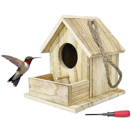 Nistkasten Vogelhaus Meisenkasten Rotkehlchen Vögel Futterhäuschen Holz Aufhängen Wetterfester DIY Birds Käfig für Meisen Kleinvögel Futterbox Hängen Nesträuberschutz Dachtraufe 12x17x17cm von biubiusot