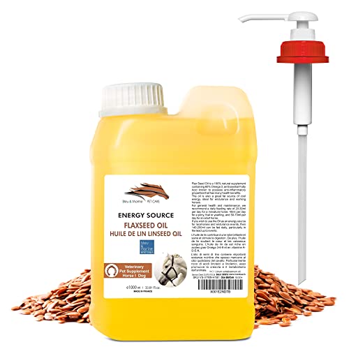 Vet Leinöl 100% Rein & Natürlich. Kaltgepresstes Leinsamenöl. Fördert die Verdauung. Flaxseed Oil (Omega 3 6 9) für Pferdefür die Pflege von Pferden, Katzen & Hunden 1000 ml 1 Liter von bleu & marine Bretania