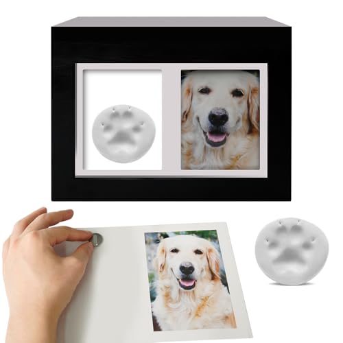 Haustierurnen für Hunde, große Holz-Asche-Box mit Fotoalbum, Haustier-Gedenkstätte und Haustier-Stempelton, Gedenkgeschenk zum Gedenken an den Verlust eines Haustieres (schwarz, mittel) von bllesqelax