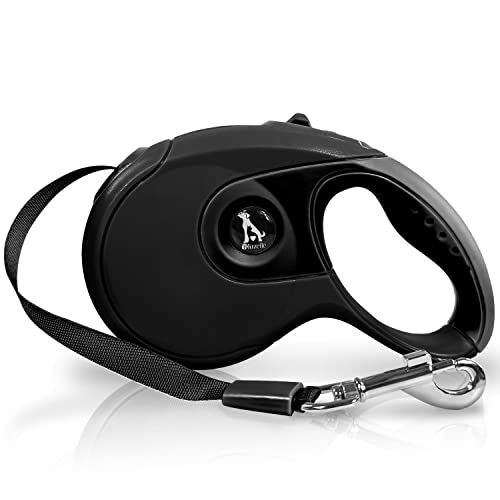 BLUZELLE Hundeleine für Kleine und Große Hunde Ausziehbar, Rollleine 3m/5m/8m mit 360 Grad Karabiner-Haken aus Metall, Ergonomischer Griff, Flexibles Nylon Band, Größe:5 Meter, Farbe:Schwarz von bluzelle