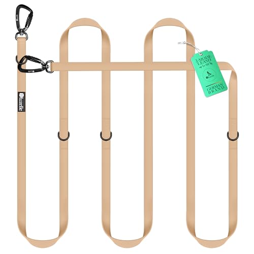 BLUZELLE Wasserfeste Hundeleine 3m, Wetterfestes PVC & 2 Starke 360° Aluminium Karabiner-Haken, Verstellbare Doppelleine für 2 Hunde, Freihand-Leine zum Umhängen, Schmutzabweisend, Farbe:Beige von bluzelle