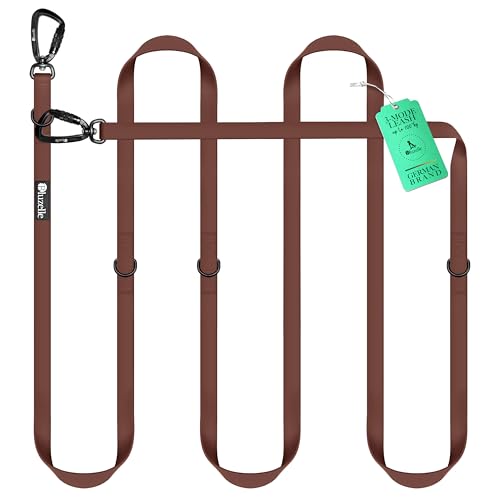 BLUZELLE Wasserfeste Hundeleine 3m, Wetterfestes PVC & 2 Starke 360° Aluminium Karabiner-Haken, Verstellbare Doppelleine für 2 Hunde, Freihand-Leine zum Umhängen, Schmutzabweisend, Farbe:Braun von bluzelle