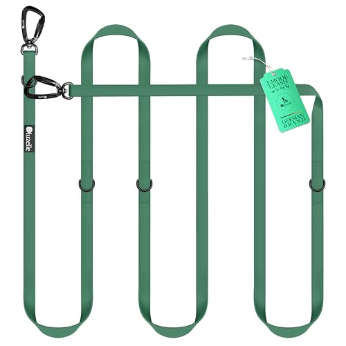 BLUZELLE Wasserfeste Hundeleine 3m, Wetterfestes PVC & 2 Starke 360° Aluminium Karabiner-Haken, Verstellbare Doppelleine für 2 Hunde, Freihand-Leine zum Umhängen, Schmutzabweisend, Farbe:Grün von bluzelle