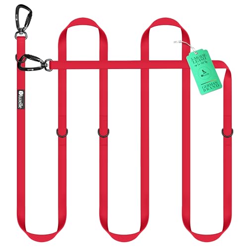 BLUZELLE Wasserfeste Hundeleine 3m, Wetterfestes PVC & 2 Starke 360° Aluminium Karabiner-Haken, Verstellbare Doppelleine für 2 Hunde, Freihand-Leine zum Umhängen, Schmutzabweisend, Farbe:Rot von bluzelle