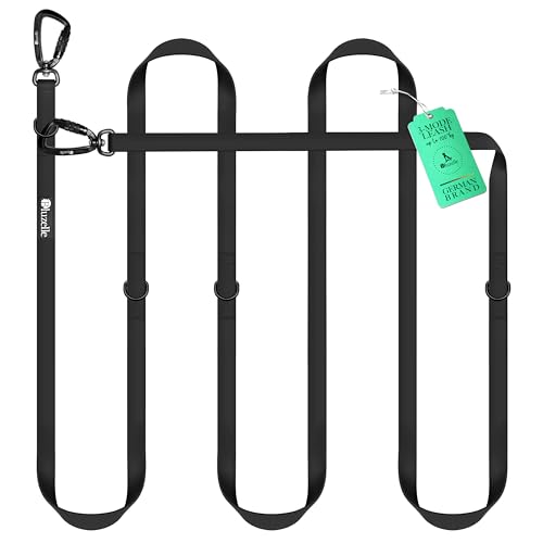 BLUZELLE Wasserfeste Hundeleine 3m, Wetterfestes PVC & 2 Starke 360° Aluminium Karabiner-Haken, Verstellbare Doppelleine für 2 Hunde, Freihand-Leine zum Umhängen, Schmutzabweisend, Farbe:Schwarz von bluzelle