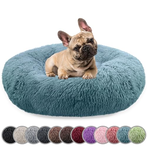 bluzelle Hundebett für Mittelgroße Hunde, 70cm Hundekissen Rund Donut Kissen Hundekorb Flauschig Plüsch, Ergonomisch Bezug Waschbar rutschfest Weich Kunstfell, Farbe:Blau von bluzelle