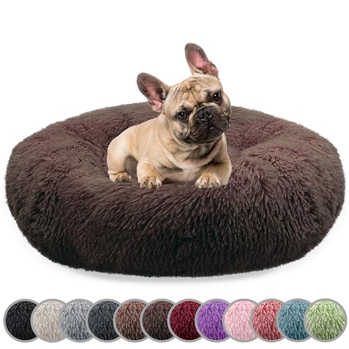 bluzelle Hundebett für Mittelgroße Hunde, 70cm Hundekissen Rund Donut Kissen Hundekorb Flauschig Plüsch, Ergonomisch Bezug Waschbar rutschfest Weich Kunstfell, Farbe:Coffee von bluzelle