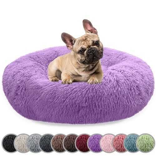 bluzelle Hundebett für Mittelgroße Hunde, 70cm Hundekissen Rund Donut Kissen Hundekorb Flauschig Plüsch, Ergonomisch Bezug Waschbar rutschfest Weich Kunstfell, Farbe:Lila von bluzelle