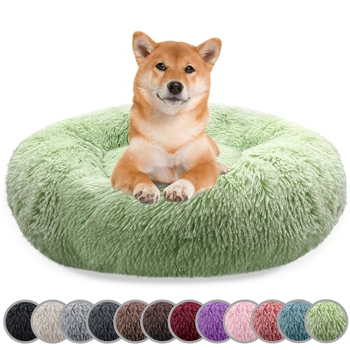 bluzelle Hundebett für Mittelgroße Hunde, 80cm Hundekissen Rund Donut Kissen Hundekorb Flauschig Plüsch, Ergonomisch Bezug Waschbar rutschfest Weich Kunstfell, Farbe:Mint-Grün von bluzelle